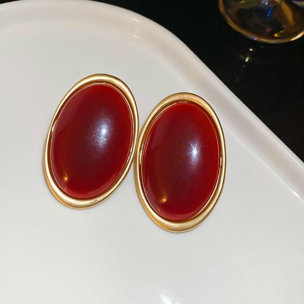Vintage Trend Resin Dangle Earrings Wine Red Color Stud Earrings Waterdrop Earrings For Women