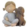 Girl and Dog Statue Resin Exquisite Desktop Girl and Puppy Figurine Ornament for Bedroom Living Room Decor