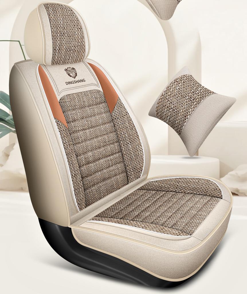 2pcs Breathable Linen-Textured Car Front Seat Covers  Comfortable & Durable, Universal Fit for Most Sedans, SUVs, and Trucks