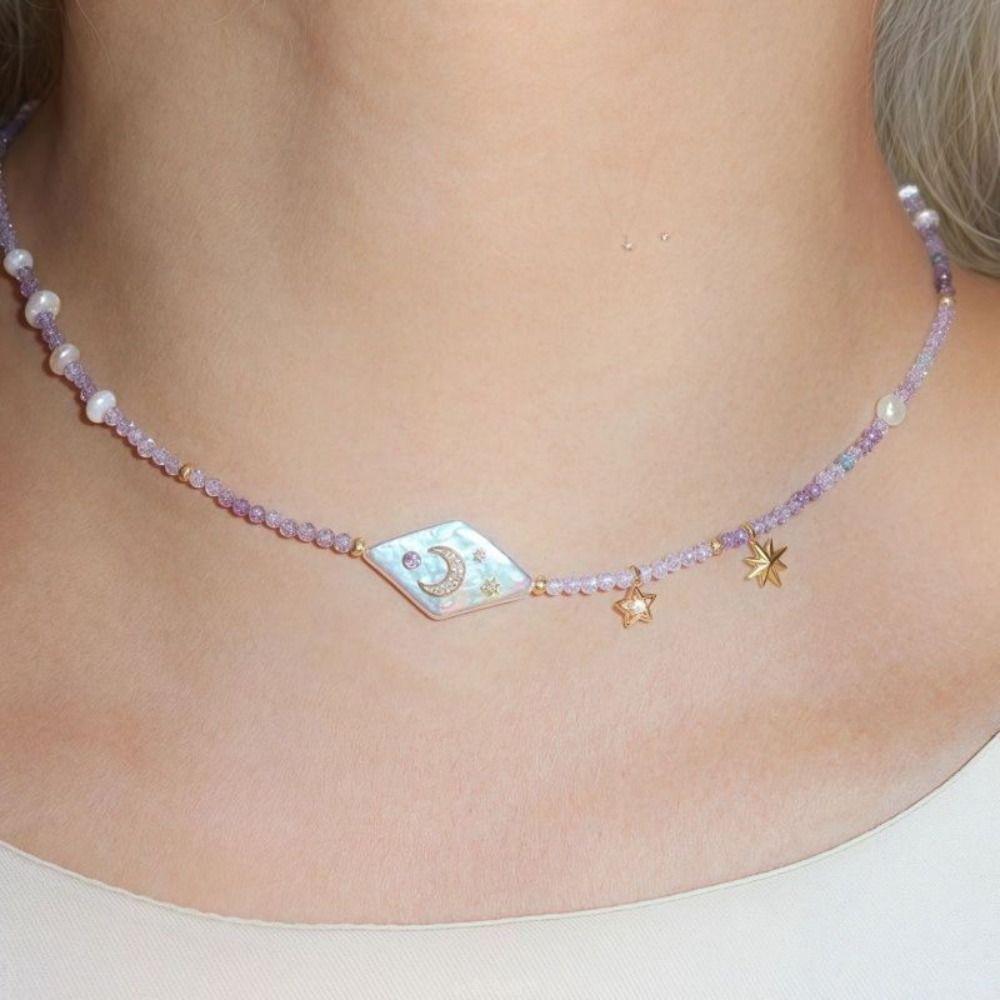 Zircon Necklace Baroque Purple Neck Chain Fashion Beaded Choker  for Women