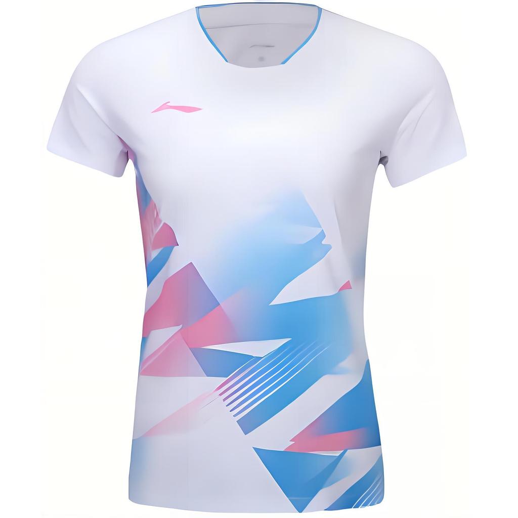 Li-Ning V-Neck Quick-Dry Breathable Short Sleeve T-Shirt Women Tops White AAYU234-2