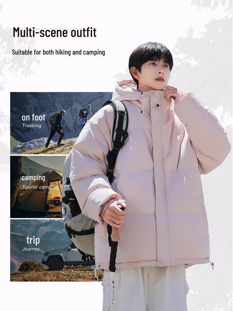 Мужская зимняя однотонная хлопковая куртка с капюшоном - Свободная, повседневная, теплая верхняя одежда для подростков