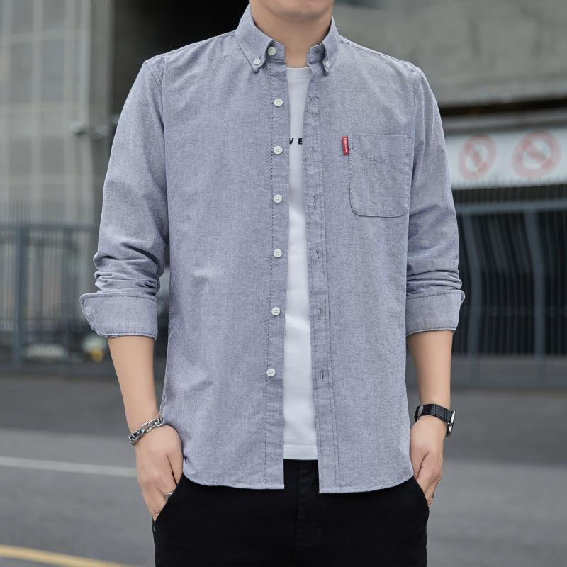 Мужская приталенная рубашка Оксфорд с длинным рукавом - Весенне-осенняя повседневная и дышащая