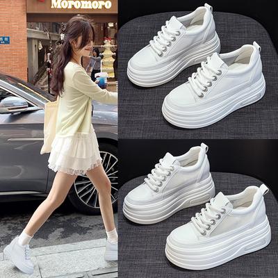 Платформенные туфли-маффины женские 2025 весна новые со стразами на шнуровке небольшие увеличивающие рост спортивные туфли высококачественная повседневная обувь