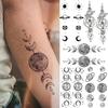 15 листов поддельных космических планет, цепочка, временные татуировки для женщин и мужчин, рука, Черная Луна, Солнце, Звезда, татуировка, маленькая Вселенная, татуировки, наклейка