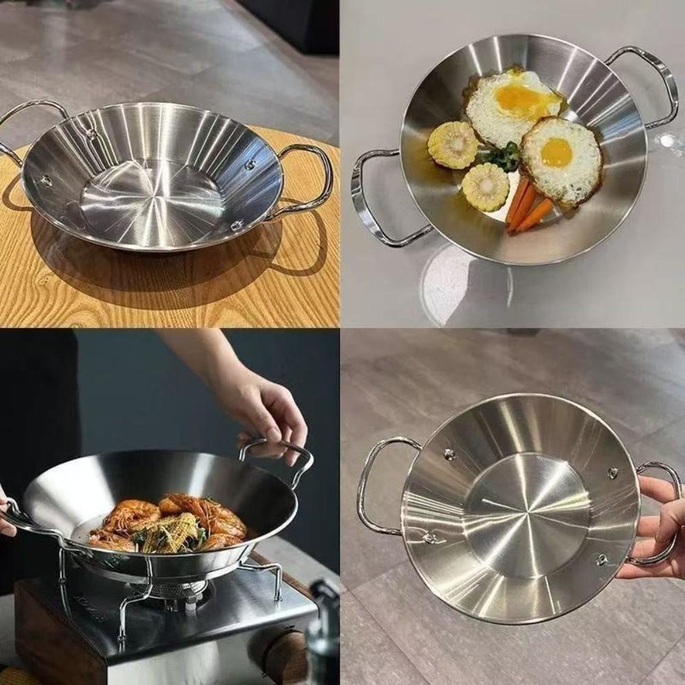Double Handles Paella Pan 22cm Seafood Rice Pot Metal Serving Plate Dish Kitchen Use