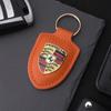High Quality PU Leather Car Keychain Shield Alloy Keyring Pendant Gift For Porsche Cayenne Panamera Macan Boxster Cayman Sticker CY5