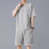 Летний спортивный костюм большого размера для мужчин, летний тренд в Гонконге, универсальный вафельный красивый костюм из двух частей с короткими рукавами и шортами