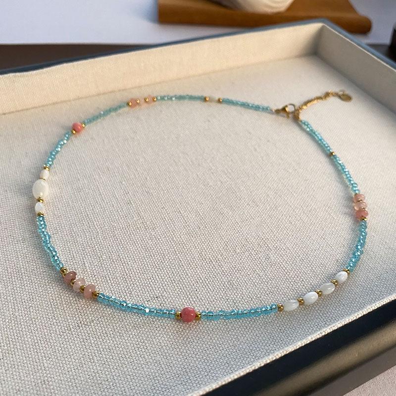 Ожерелье из титановой стали с натуральным камнем, кристаллами и бусинами, нишевый дизайн, легкая роскошь, темперамент, универсальное, изысканное, модные аксессуары с высоким чувством стиля