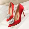 Summer New Rhine-diamond Sexy Banquet High Heels for Women Slim Heels Thin Mouth Wedding Shoes Pointed Shiny Single Shoes
