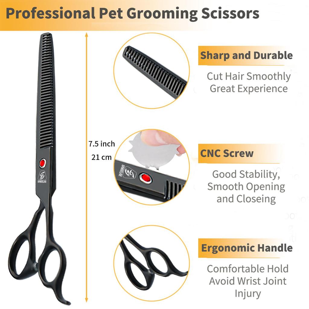 SANGELAR 7.5 Inch Professional Pet Thinning Scissors Dense Teeth Pet Grooming Dog Animal Scissors Big Dog Pet Thinning Grooming Tool