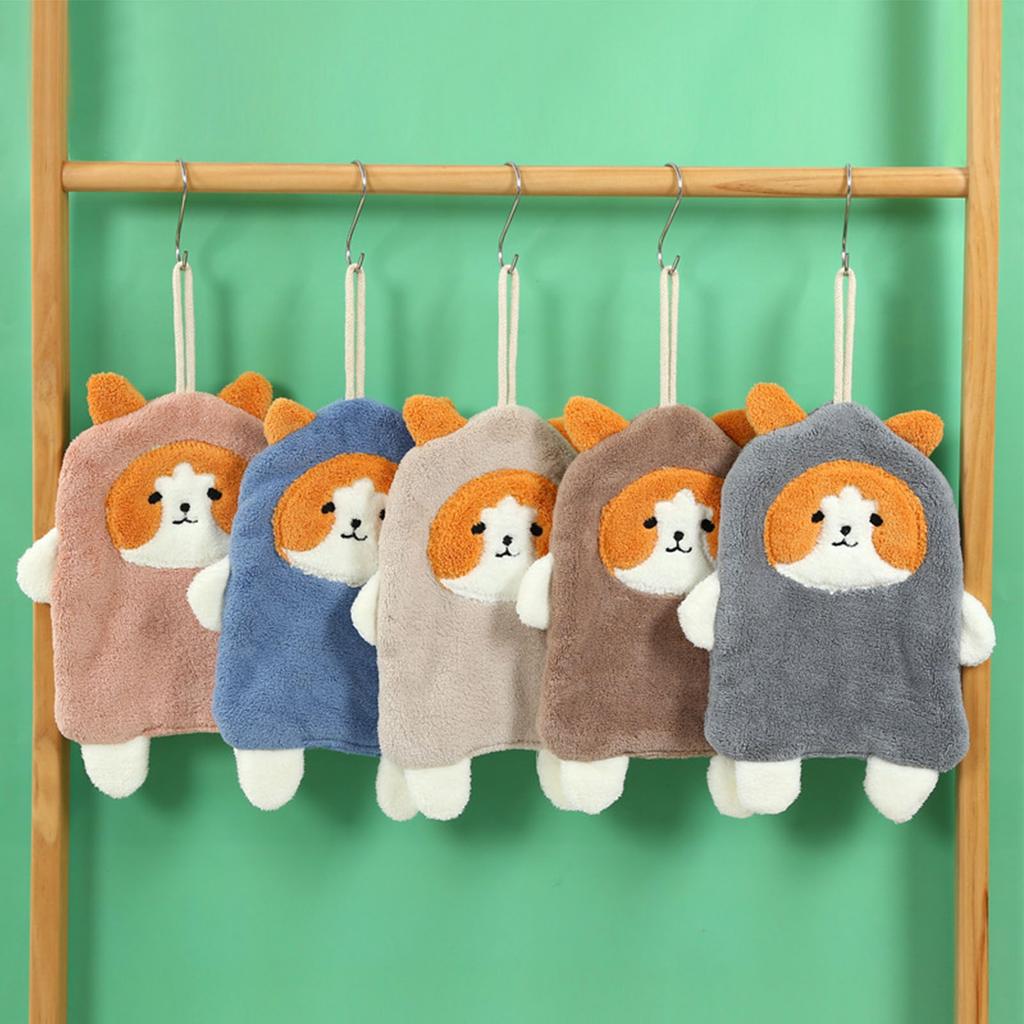 Towel Dog Pattern Coral Fleece Strong Water Absorption Fast Drying Hanging Hand Towel