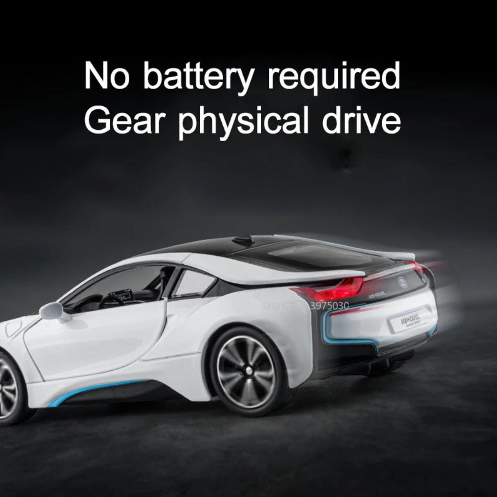 1/22 I8 Super Car Model Alloy Diecast Toy Vehicles with Sound Light Pull Buck High Simulation Model Car Boy Toy Gifts Collection