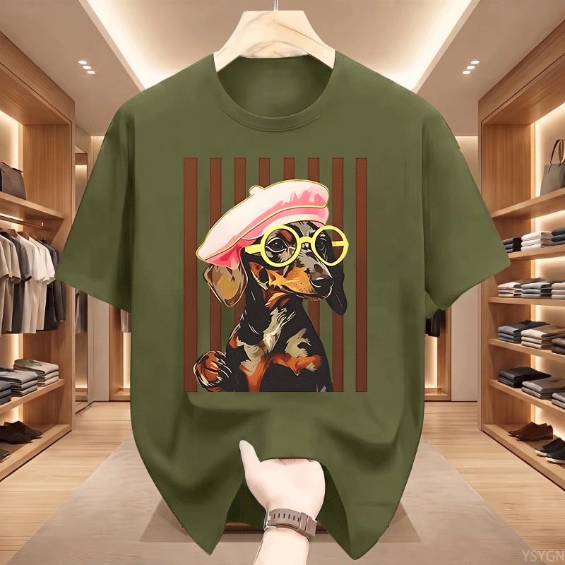 Cute Striped Dachshund Graphic TShirt Unisexs Casual Round Neck Short Sleeve Tee Summer Printed Cotton T Shirts Unisex Clothing