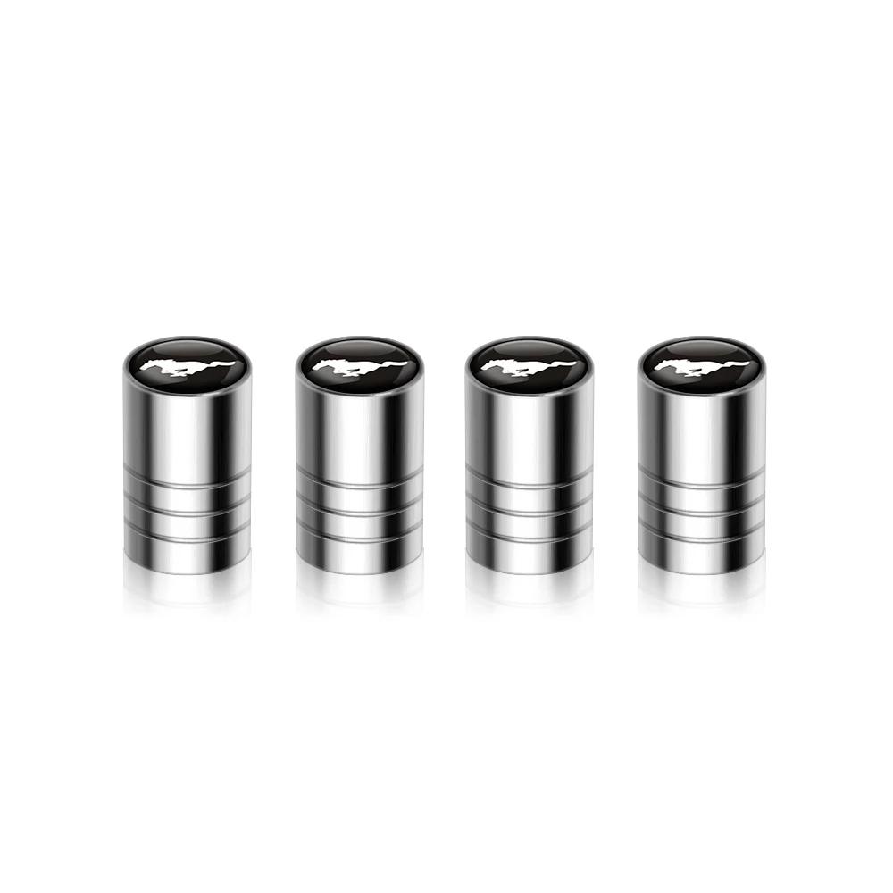 AJZ1 4PCS Car Badge Wheel Tires Valve Caps Tyre Valve Stem Covers For Ford Mustang Shelby Edge Kuga Transit Fiesta Mondeo Ghia