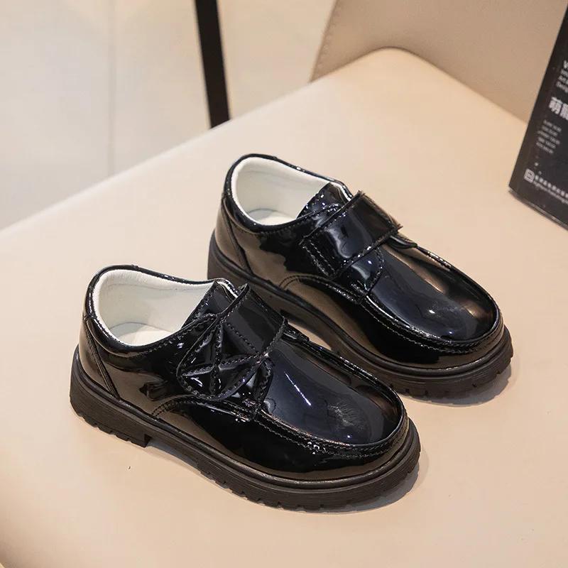 Boy Leather Shoe Versatile Children Causal Black Uniform Shoes Fashion Glossy Kids Formal School Flat Shoes Breathable Non-slip