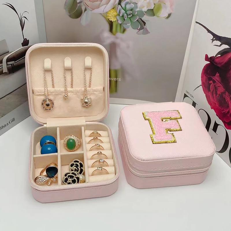 Mini Jewelry Storage Box Bridesmaid Gift Ideas Travel Jewelry Case Initial Letter with Name Birthday Party Box Mother's Day Gift
