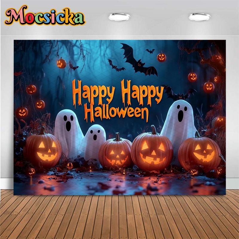Mocsicka Happy Halloween Background Photography Forest Pumpkin Party Baby Child Photo Backdrop Night Imp Ghost Decoration Banner