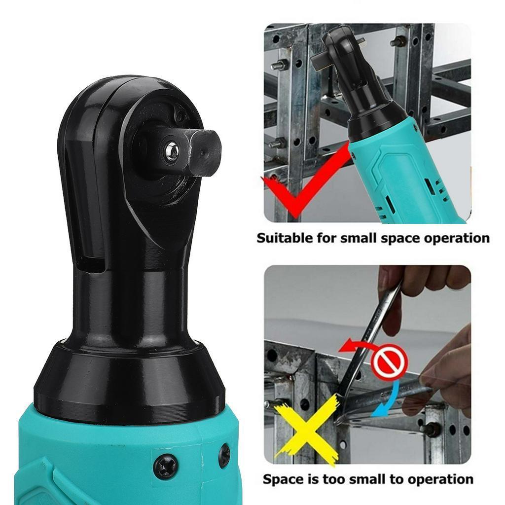 4000mAh 3/8" Electric Wrench Cordless Ratchet Rechargeable Scaffolding 90 N.m Right Angle Wrench Tool + 1/2 Battery Charger Socket Kit
