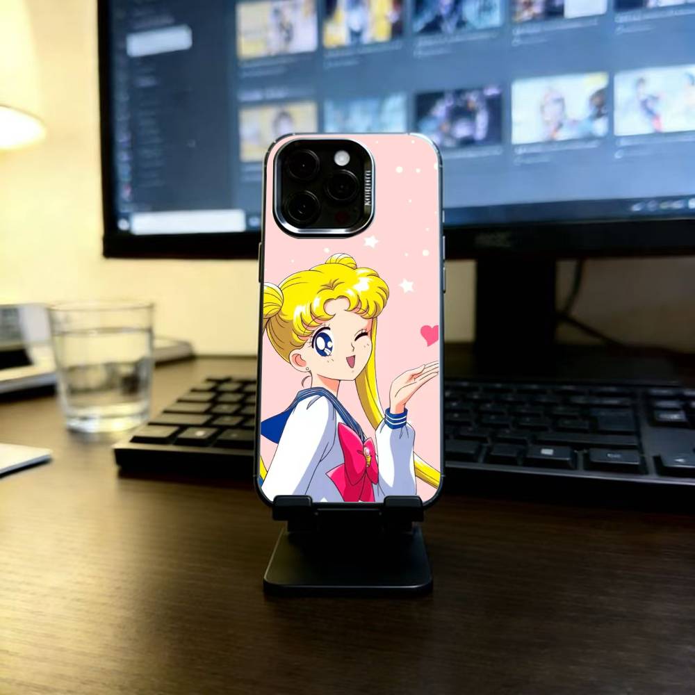 Cartoon S-Sailor M-Moons Phone Case For iPhone 17,16,15,14,13,12,11 Plus,Pro Max,XS,Colored Silver Plated Inside Cover