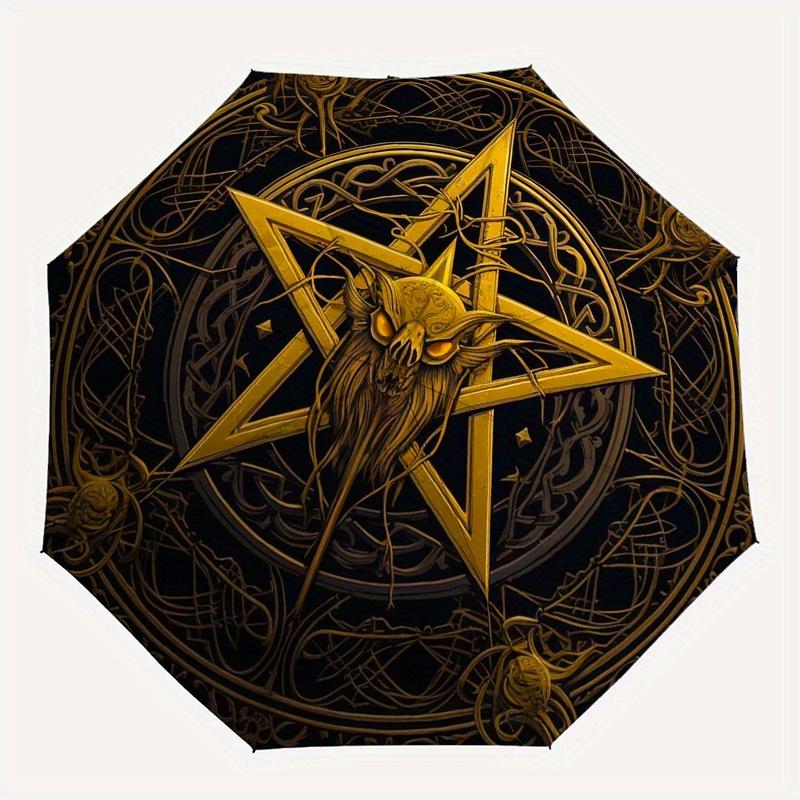Golden Pentagram with Skull and Spider Web Design - Mystic Symbolism Art Print Umbrella, Christmas Gift Y356