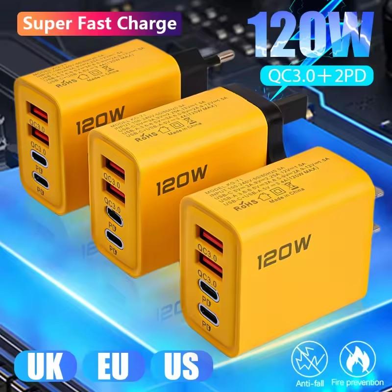 120 Вт C PD Быстрая зарядка 4 порта Зарядное устройство 3.0 Type C USB Зарядные устройства для телефонов Адаптер быстрой зарядки Для iPhone Samsung Xiaomi Huawei