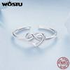 WOSTU Женское кольцо из стерлингового серебра 925 пробы, простое сердце с полым отверстием и узлом, регулируемые кольца в форме сердца в стиле минимализм