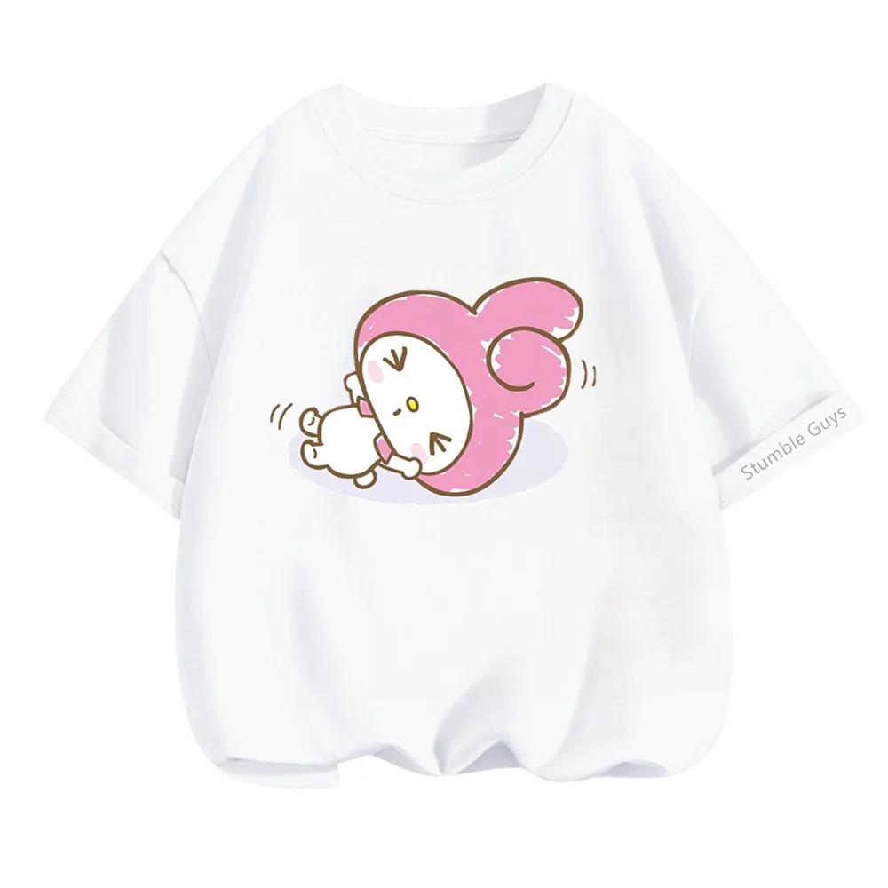 Kawaii My Melody Sanrio Short Sleeve T-shirt 3-14Y Kids Summer Casual Tops Boys Clothes Girls
