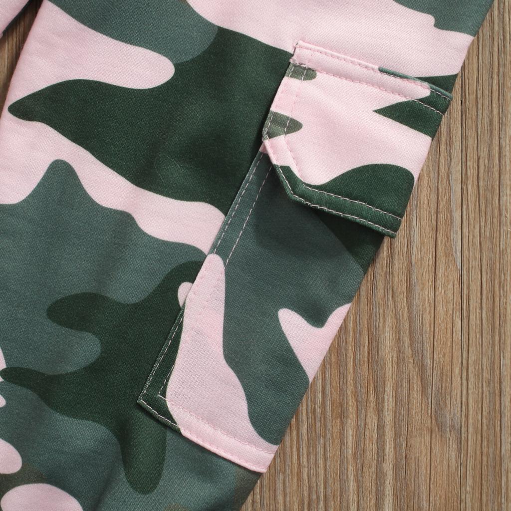 2 Pcs Infant Casual Outfits, Girls Letter Print Long Sleeve Round Neck Sweatshirt + Camouflage Pants with Pockets