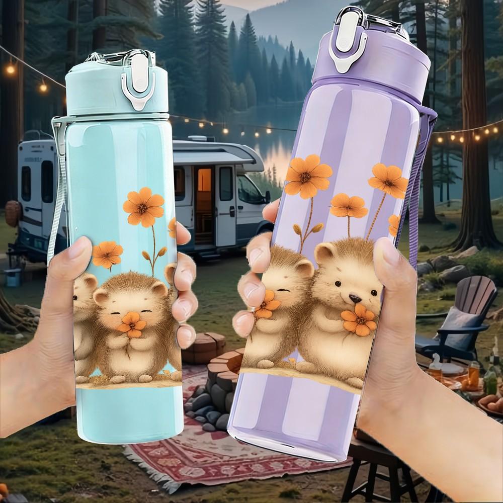 1PC Four Fluffy Hamster Figures 750ml Color Plastic Sports Water Bottle Leakproof Flip Straw Lid For Sports Office Home Use