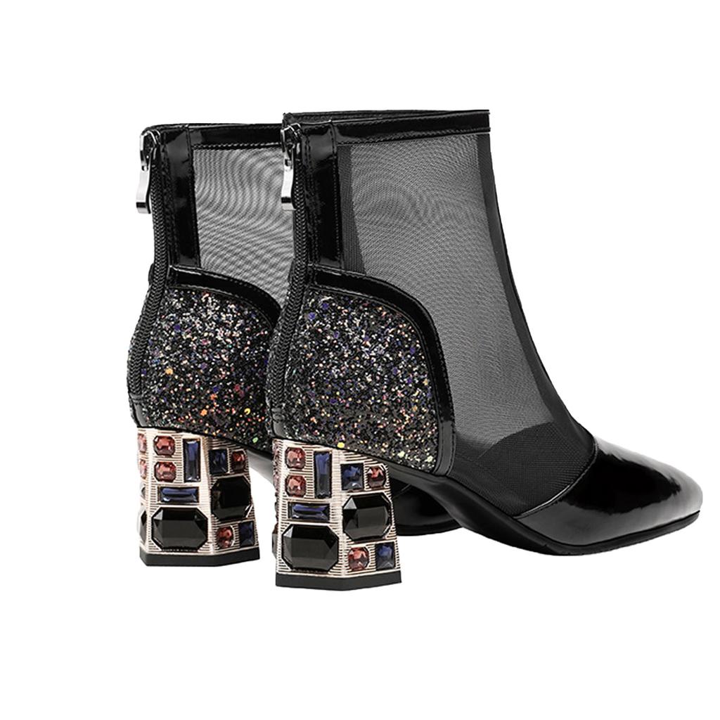 Сапоги Женская обувь Противоскользящие ботинки с острым носком на тонком каблуке и сеткой