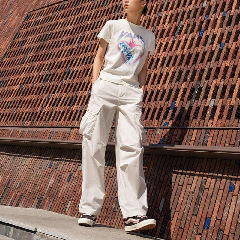 Vans SS25 Модные Удобные Универсальные Приятные к коже Тонкие Брюки карго Женские низы Молочно-белый VN000NMWFS8