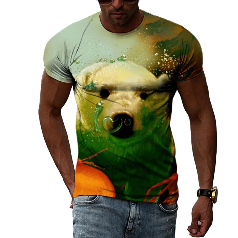 Летняя мода, креативный образ, мужская футболка с круглым воротником, топы с короткими рукавами, панда, белый медведь, драгоценный мир, король леопарда