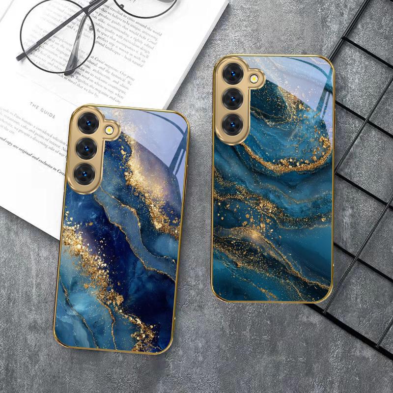 Золотые линии и пятна Для Samsung Galaxy S26 S20 FE S21 S22 S23 Plus S24 Ultra S25 Ultra S21 S25+ S22FE Золотой стеклянный чехол для телефона