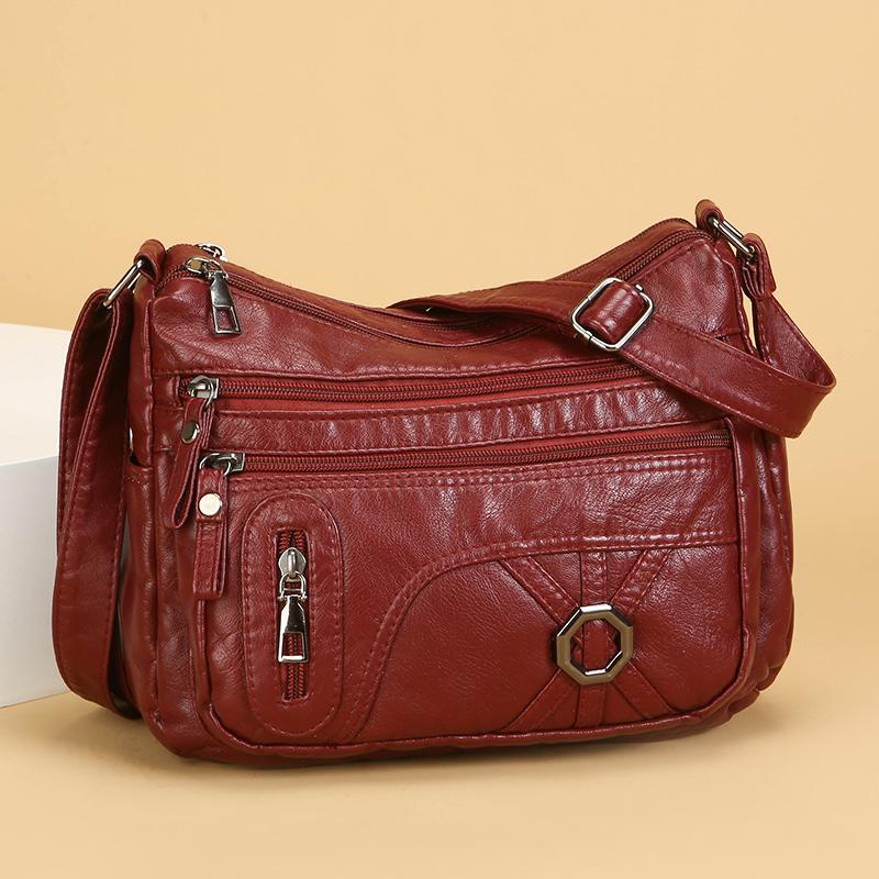 Винтажная сумка через плечо, женская сумка среднего возраста, мягкая кожаная многослойная сумка через плечо