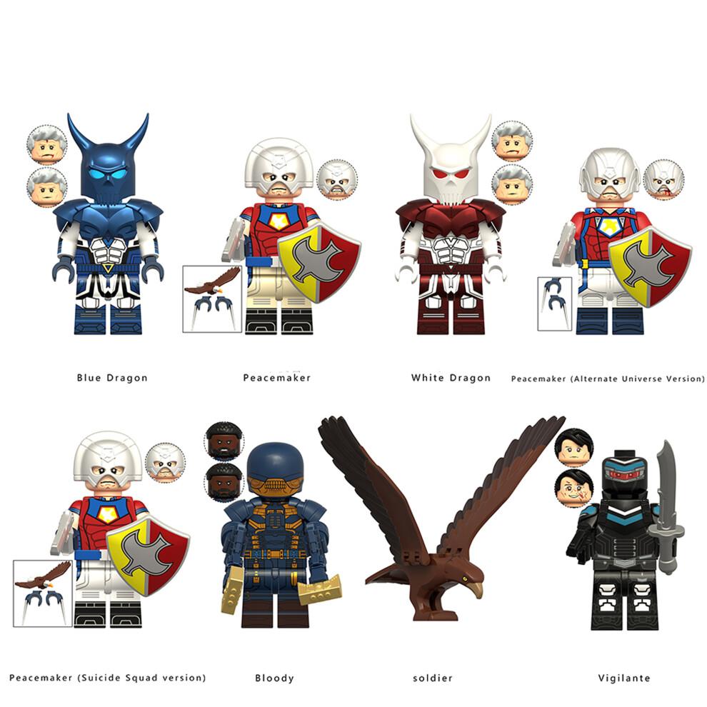 8PCS DC Marvel Superheroes Peacemaker Bloody Minifigures Set Children's Toys Building Blocks Fit Lego