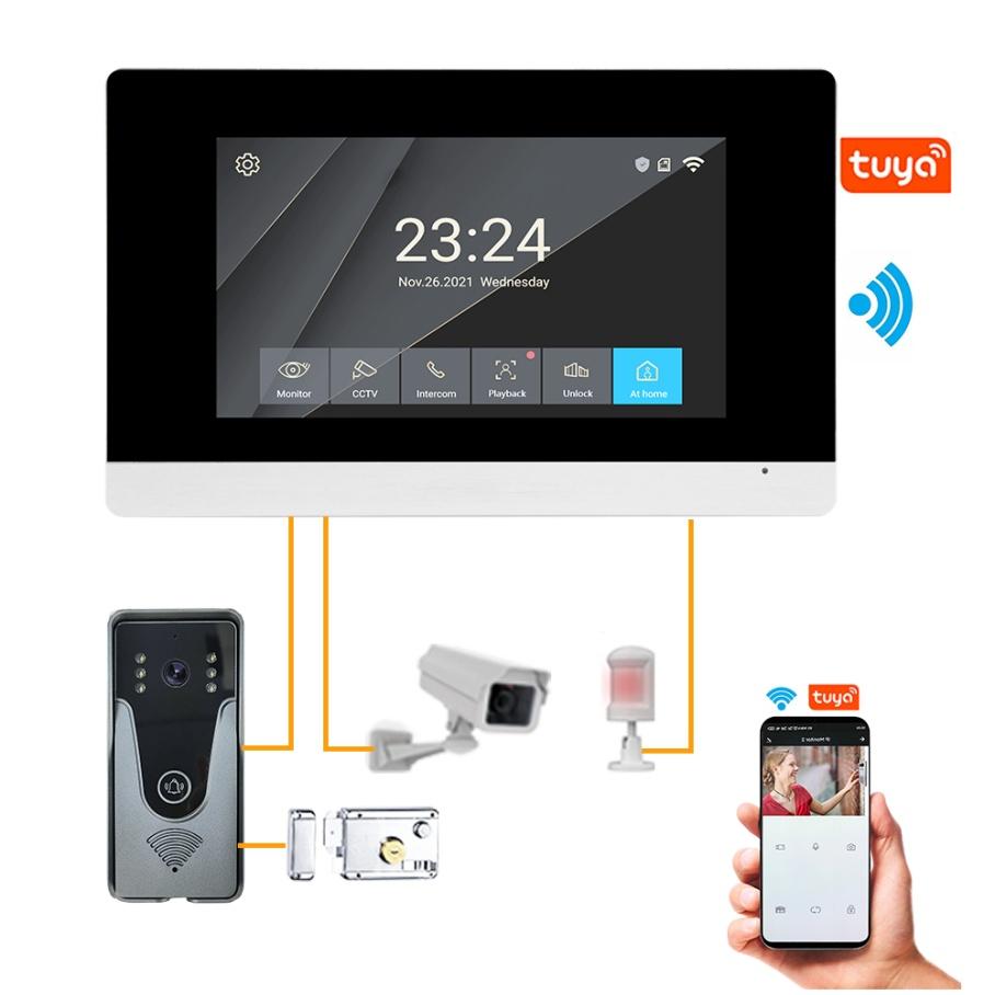 WIFI TUYA 4-проводной 7-дюймовый сенсорный экран 1080P HD IP65 Водонепроницаемый PIR Детекция движения Ночное видение Умный домофон Видеодомофон