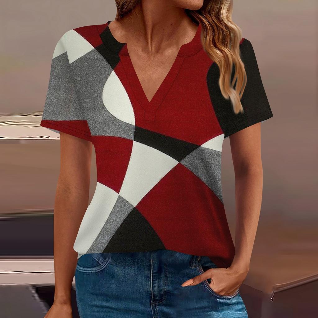 Женская футболка Футболка с принтом с коротким рукавом Повседневные выходные Мода Базовый топ с V-образным вырезом Обычный топ