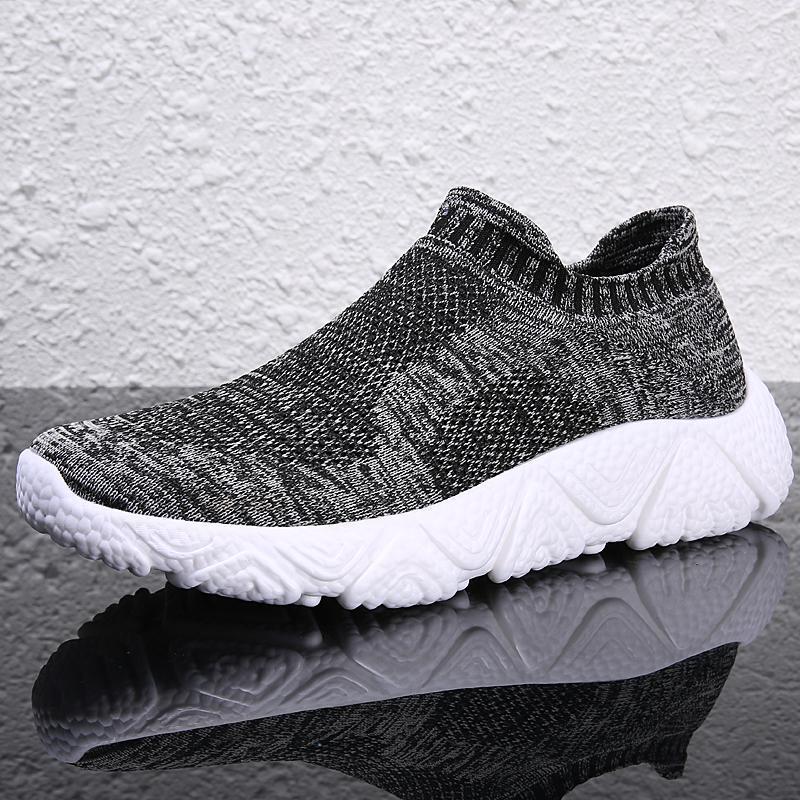 2025 Large Size Men's Shoes Popcorn Bottom Fly-woven Mesh Breathable Sports Running Shoes One-pedal Socks Men's Shoes