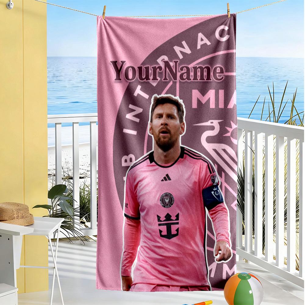 Messi Customized Name Beach Towel High Absorbency & Quick-Dry Ideal for Travel Outdoor Swim Pool Yoga Surf Camping Hiking Gym Gift Holiday