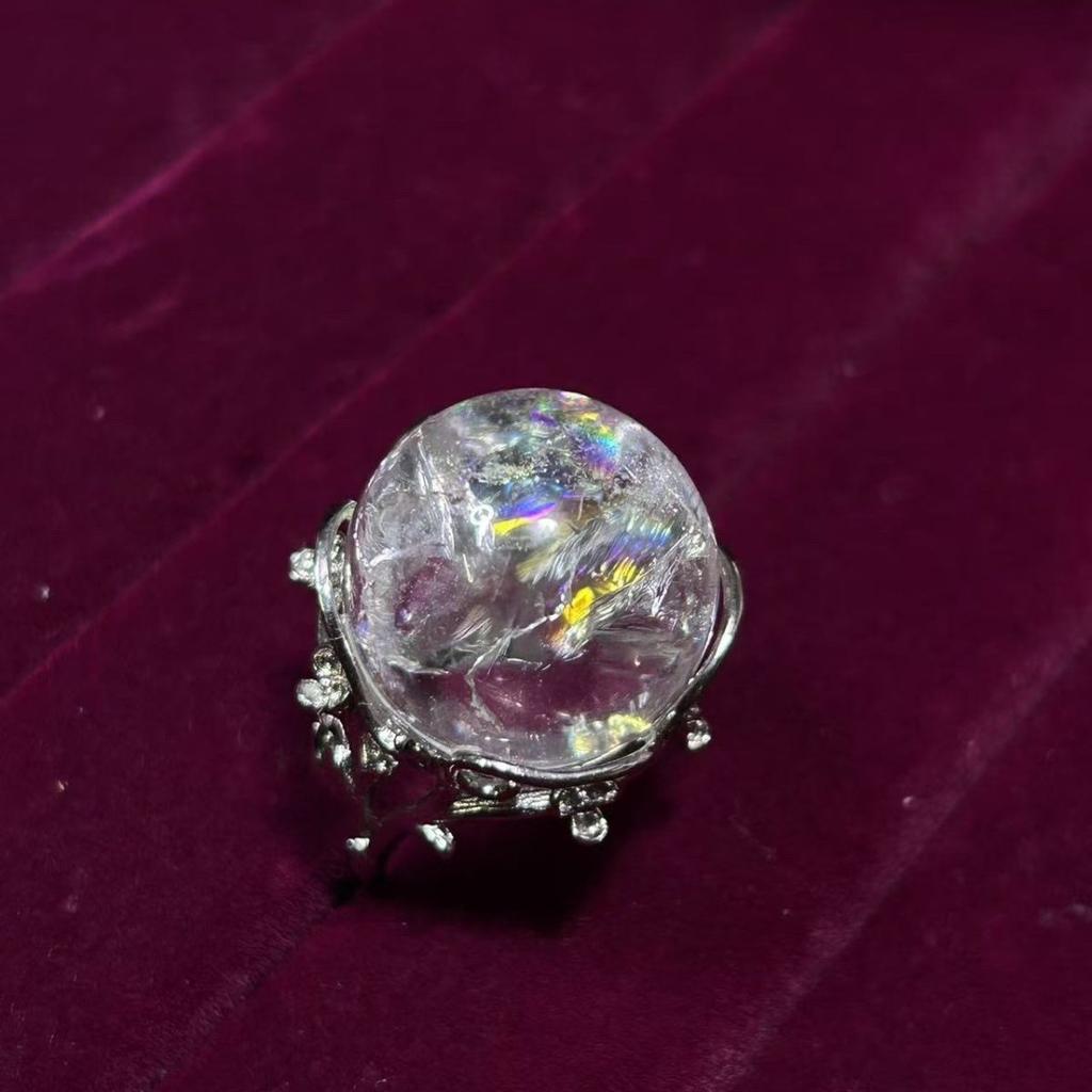 Кольцо из натурального радужного белого кристалла Натуральный кристалл Белый кристалл Подарок