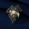 High-End Emerald Hollow Leaf Brooch Women'S High-End Design Sense Luxury Corsage Niche Suit Pin With Jewelry