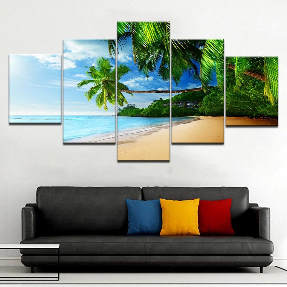 The scenery on the beach 5 Panel/piece HD Print modern wall posters Canvas Art Painting For home living room decoration