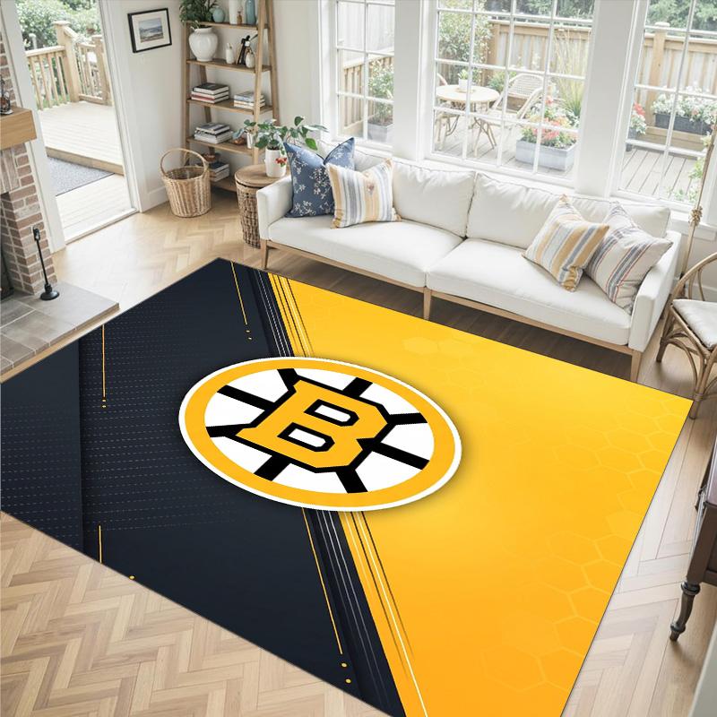 Дизайн Boston Bruins Кристальный Велюровый Ковер Уютный Не?Нескользящий ковер с принтом для спальни, гостиной, прихожей