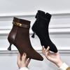 Pointed Stiletto Fashion Boots 2025 Autumn and Winter New European and American Style Metal Buckle Rear Zipper Short Boots Women's Boots Women's