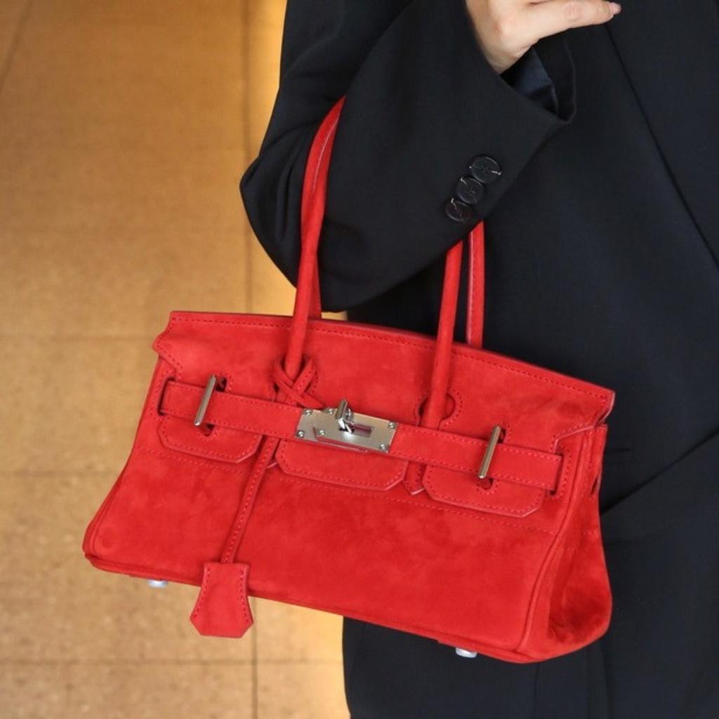 30 см горизонтальная низкая версия бархатная платиновая сумка, сумка на предплечье из матовой коровьей кожи первого слоя (H01BK)