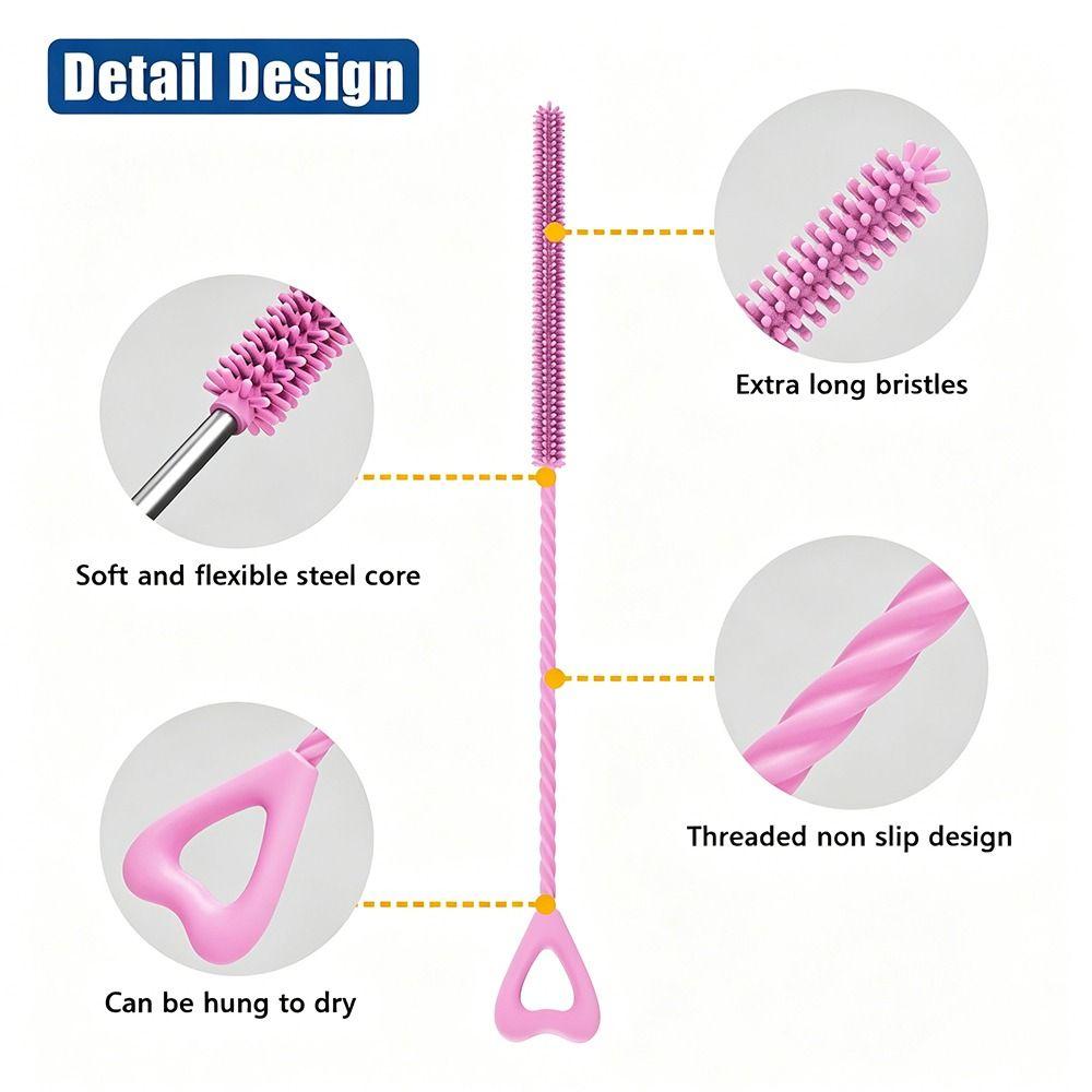 Soft Hair Reusable Silicone Straw Cleaning Brush Long Kitchen Gadgets Drinking Straw Cleaner Brush Household Cleaning Tool for
