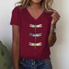 Летний топ с V-образным вырезом и принтом 3D стрекозы, модная повседневная женская футболка с коротким рукавом