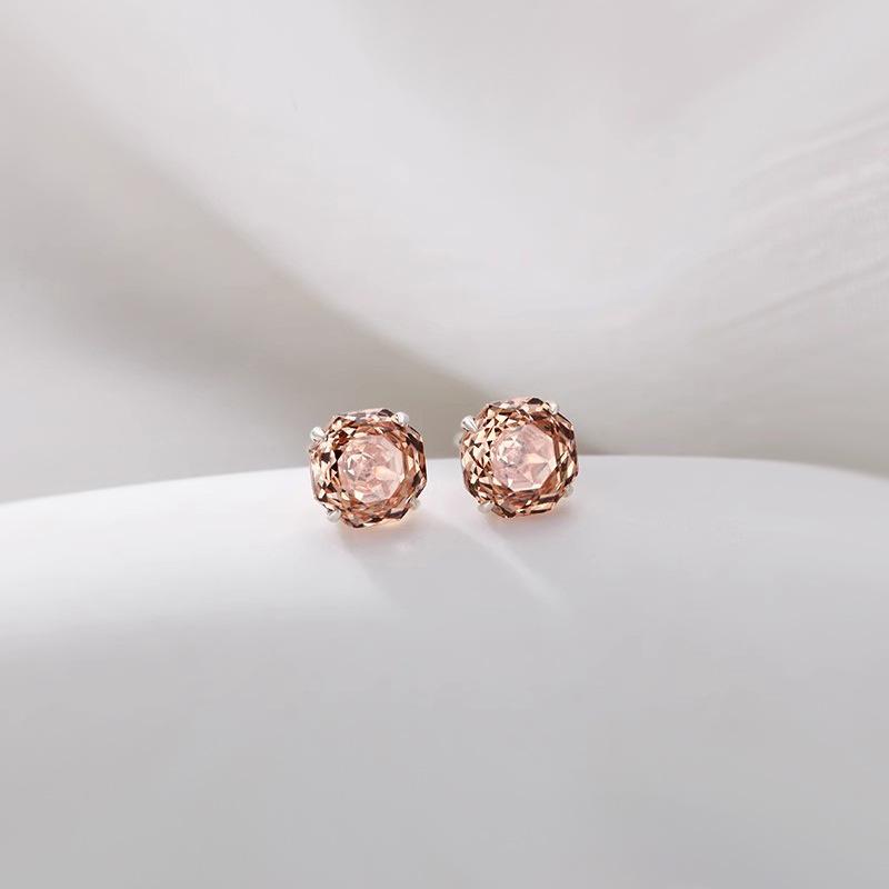 Серьги-гвоздики из натурального цитрина - Стерлинговое серебро S925 с 18-каратным золотом, огранка "Ледяной цветок", сверкающий бриллиант, без прокола.