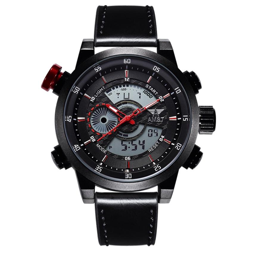 NEW AMST Luxury Brand Men's Quartz LED Watches Men Fashion Casual Sports Clock Genuine Leather Military Wrist Watch